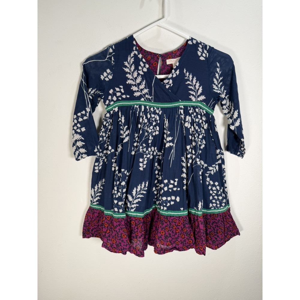 Pink Chicken Dress Girls Blue Floral Print Long Sleeve Size 6Y So Cute!